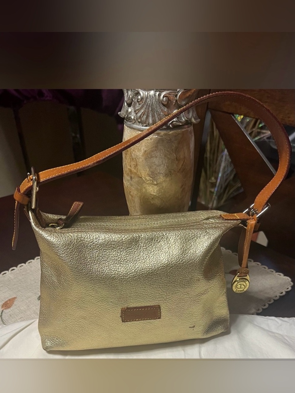 Dooney & Bourke Gold Shoulder Bag with Brown Strap